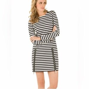 Michael Kors Black & White Striped Long-Sleeve Shift Dress